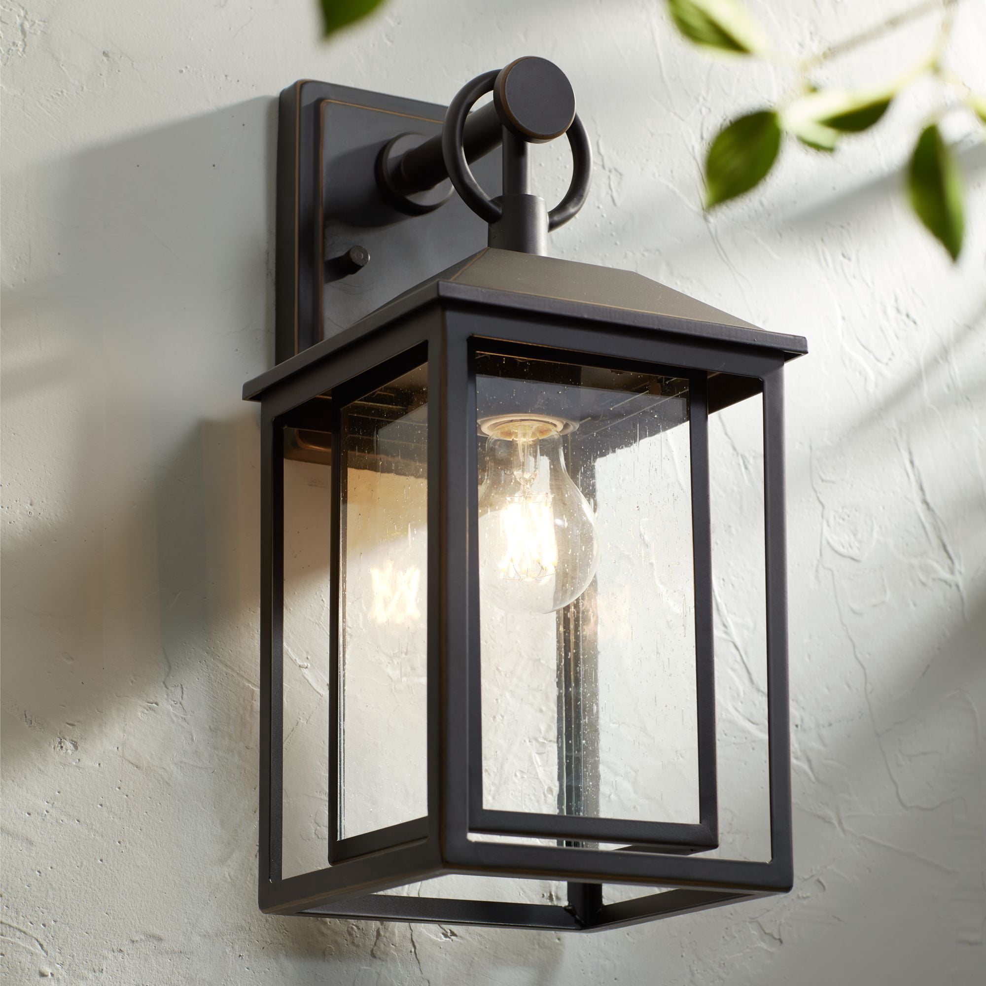 John Timberland Califa Mission Outdoor Wall Light Fixture Bronze Metal 15 1/4" Textured Clear Glass for Post Exterior Barn Deck House Porch Yard Patio