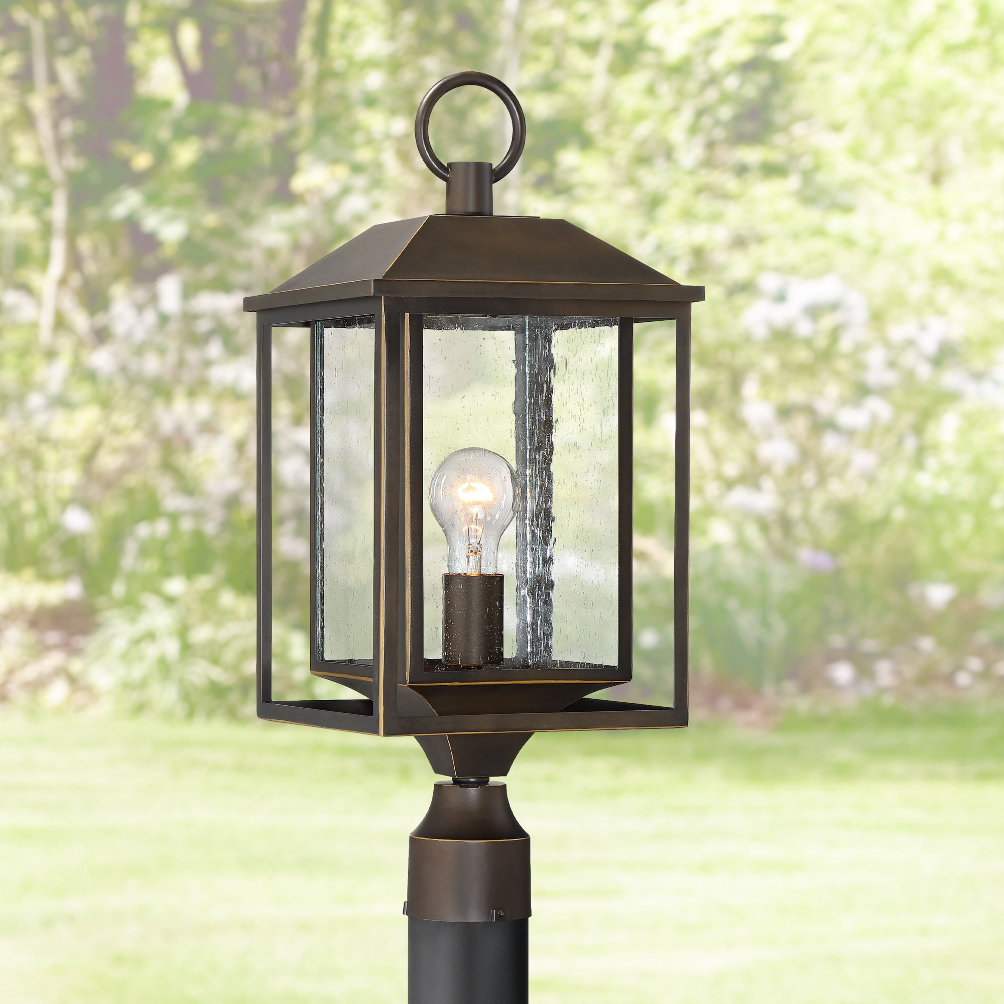 John Timberland Califa Vintage Mission Outdoor Post Light Bronze 21 1/2" Textured Glass for Exterior Barn Deck House Porch Yard Patio Home Outside