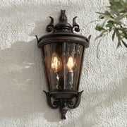 John Timberland Casa Marseille Rustic Outdoor Wall Light Fixture Veranda Bronze Scroll 17 Champagne Hammered Glass for Post Exterior Barn Deck House