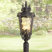 John Timberland Casa Marseille Rustic Vintage Outdoor Post Light Veranda Bronze Scroll 28 Champagne Hammered Glass for Exterior Barn Deck House Home