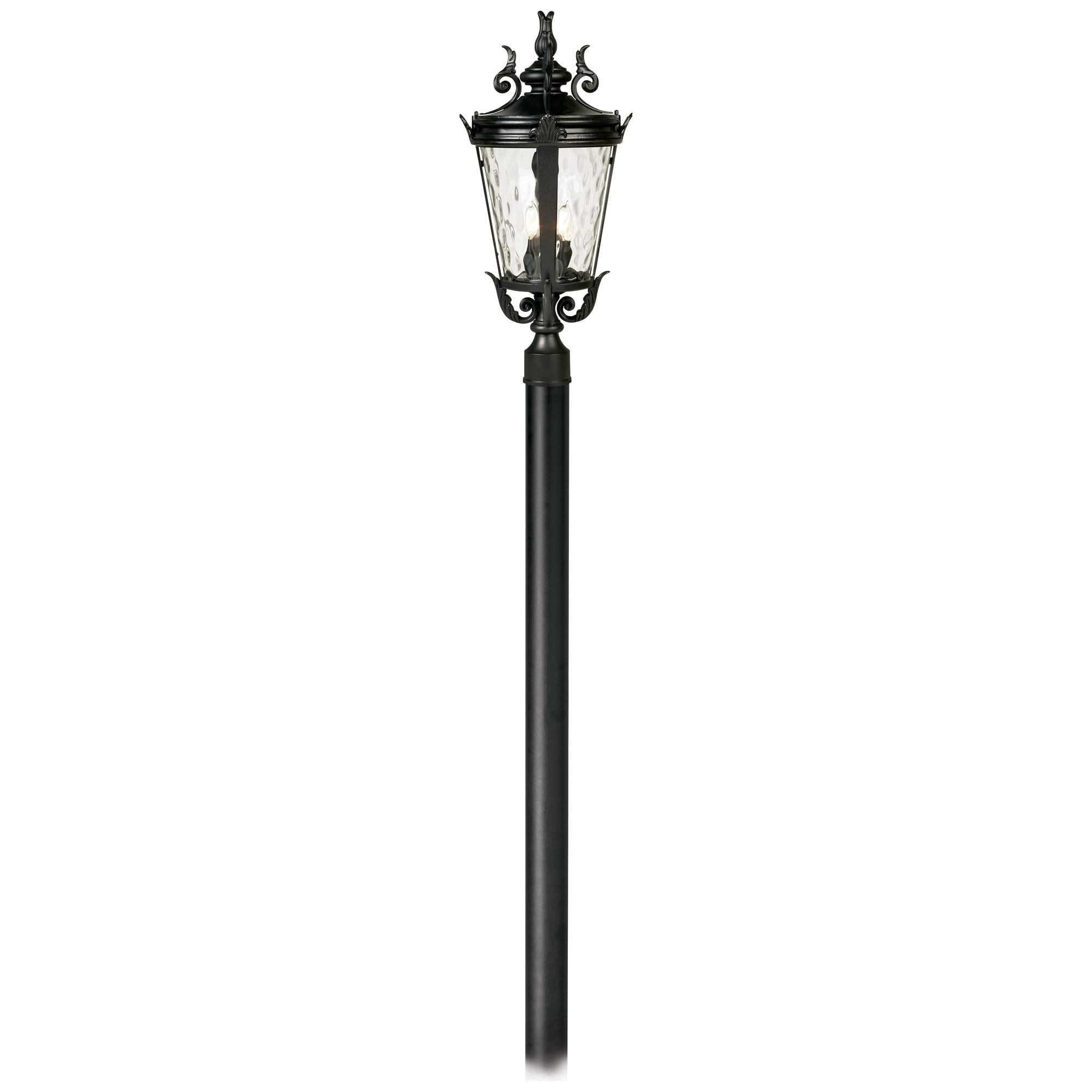 John Timberland Casa Marseille Vintage Outdoor Post Light Textured Black Scroll with Burial Pole 107" Clear Hammered Glass for Exterior Barn Deck Yard