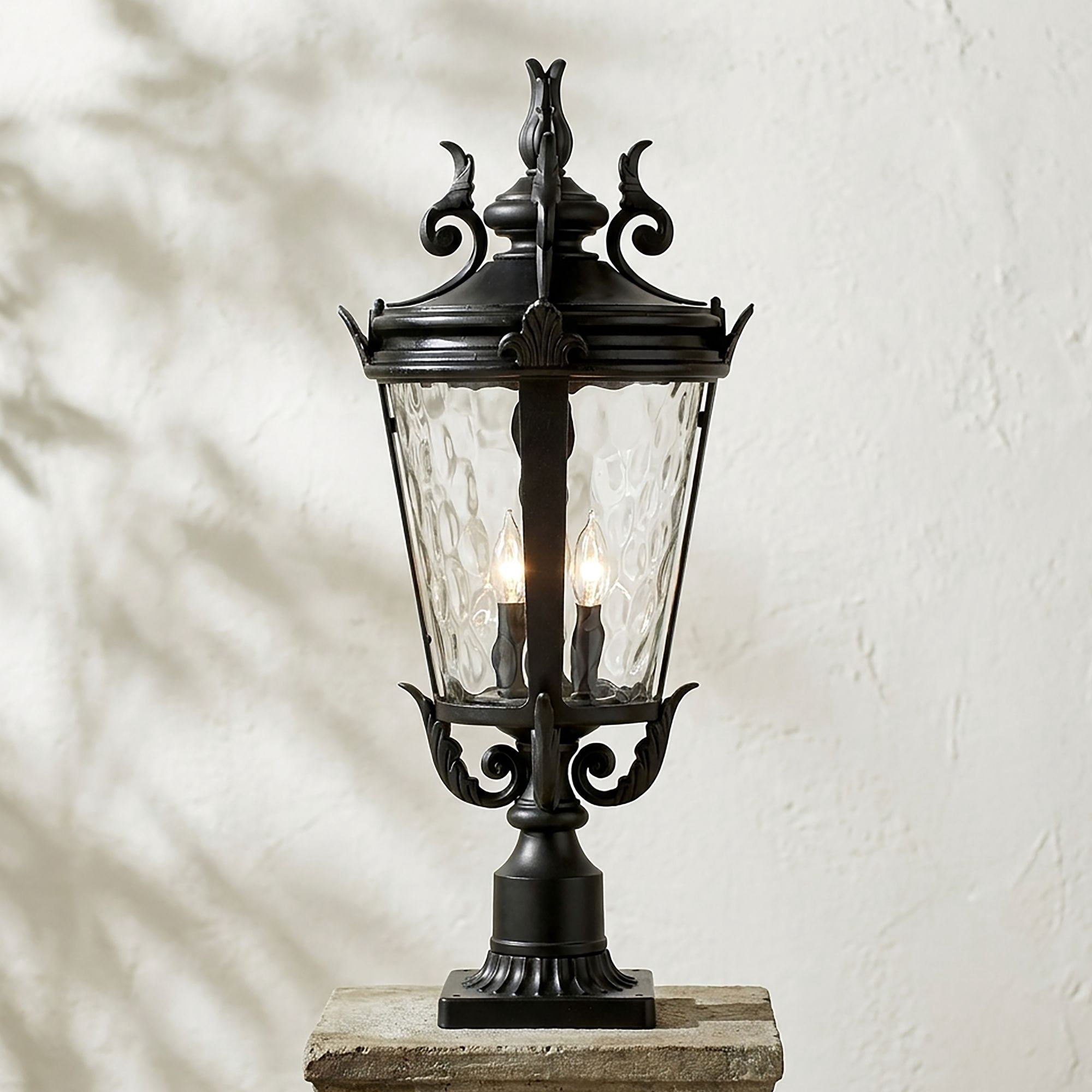 John Timberland Casa Marseille Vintage Outdoor Post Light Textured Black with Pier Mount 29" Clear Hammered Glass for Exterior Barn Deck House Porch