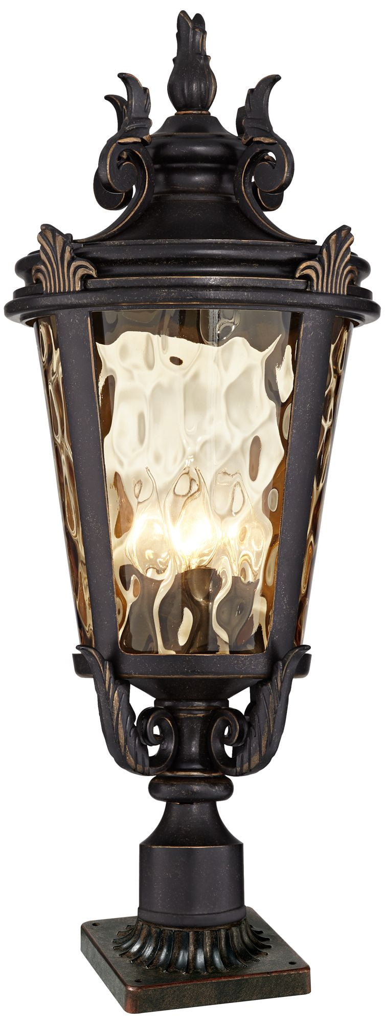Vintage Bronze Outdoor Post Light with Champagne Glass