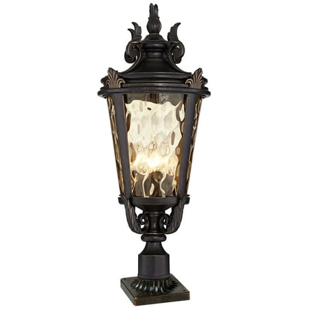 John Timberland Casa Marseille Vintage Outdoor Post Light Veranda Bronze with Pier Adaptor 28" Champagne Glass for Exterior Barn Deck House Porch Yard