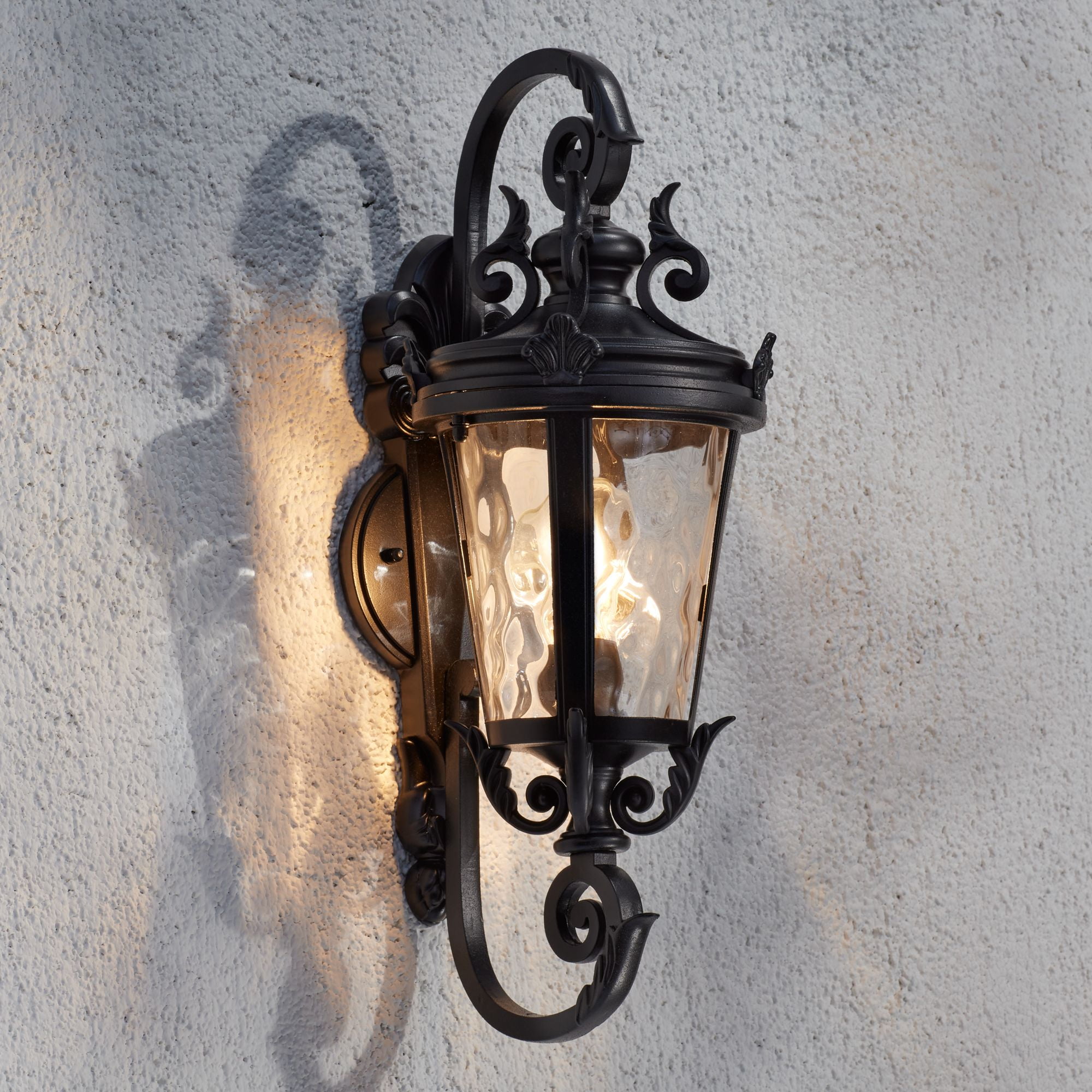 Marseille Black and Bronze 19" Outdoor Wall Light with Hammered Glass
