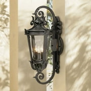 John Timberland Casa Marseille Vintage Rustic Outdoor Wall Light Fixture Black Scroll Arm 21 1/2 Clear Hammered Glass for Post Exterior Barn Deck