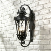 John Timberland Casa Marseille Vintage Rustic Outdoor Wall Light Fixture Black Scroll Arm 27 1/2 Clear Hammered Glass for Post Exterior Barn Deck