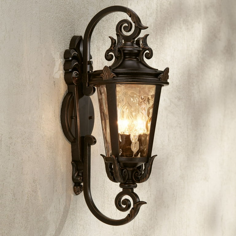 John timberland casa marseille outdoor wall light fixture bronze scroll hammered glass patio porch discount