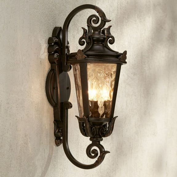 John Timberland Casa Marseille Vintage Rustic Outdoor Wall Light Fixture Bronze Scroll 21 1/2" Hammered Glass for Post Exterior Barn Deck House Porch