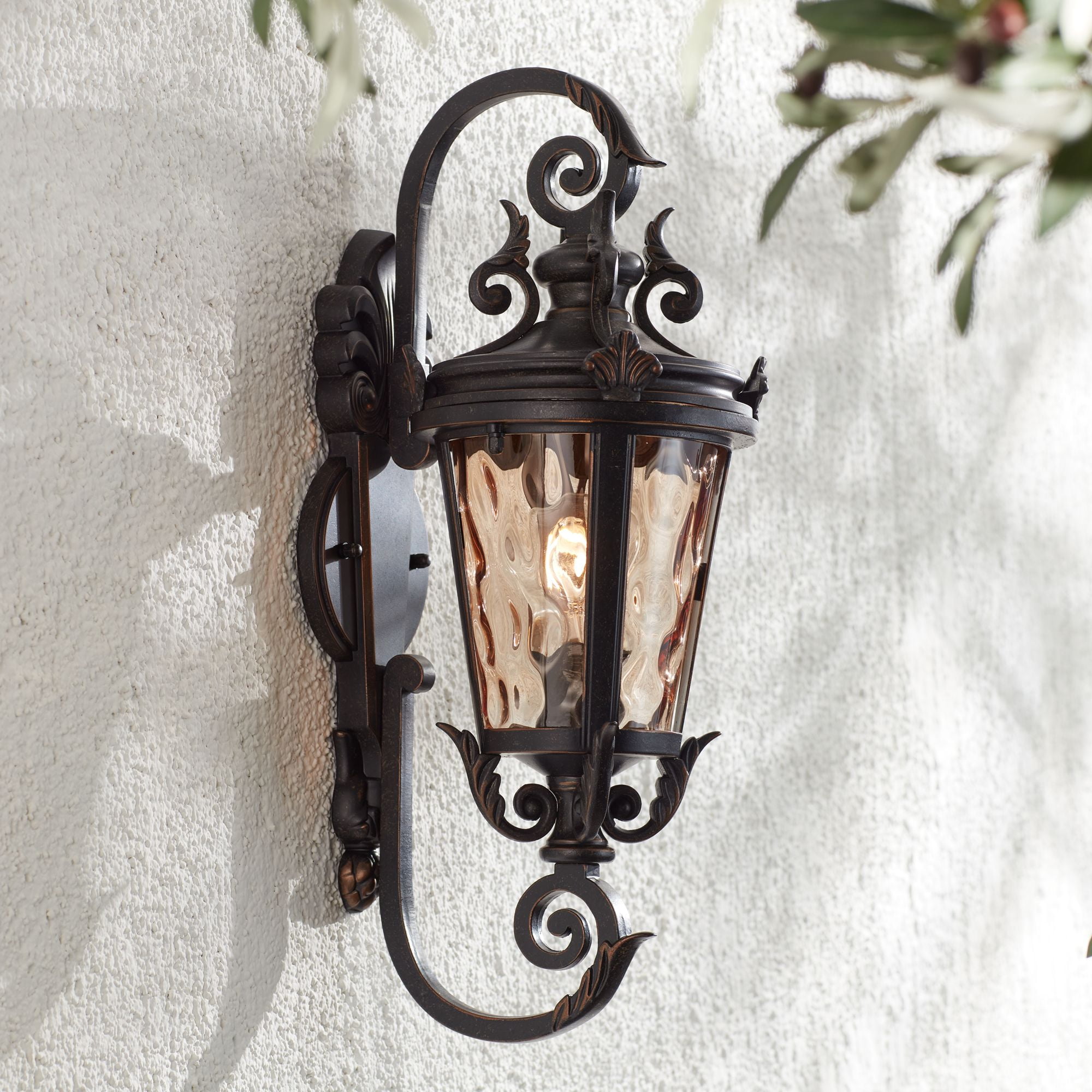 Casa Marseille Bronze 24" Outdoor Wall Light with Hammered Glass