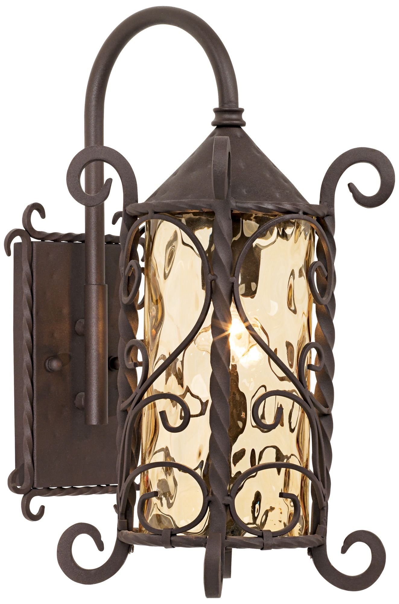 Bronze and Dark Walnut Glass Wall Sconce with Scrollwork