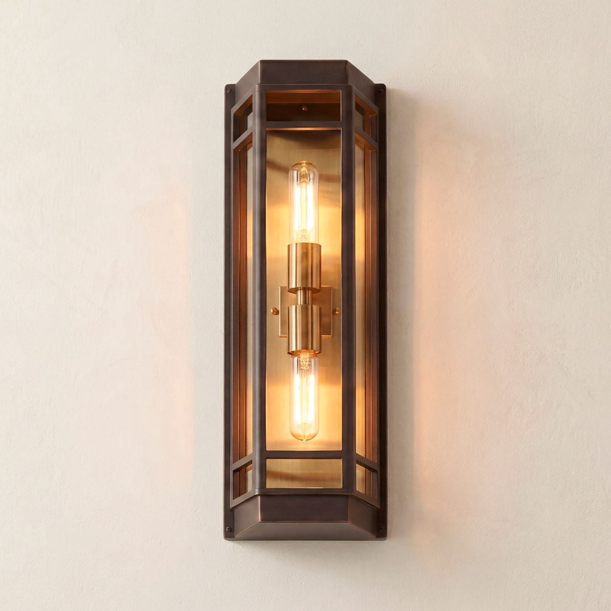 John Timberland Catie 21" High Modern 2-Light Outdoor Wall Light Fixture Mount Porch House Sand Bronze and Brass Finish Aluminum