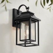 John Timberland Cecile 15 1/4" High Mission Box Lantern Outdoor Wall Light Fixture Mount Porch House Black Clear Glass Shade
