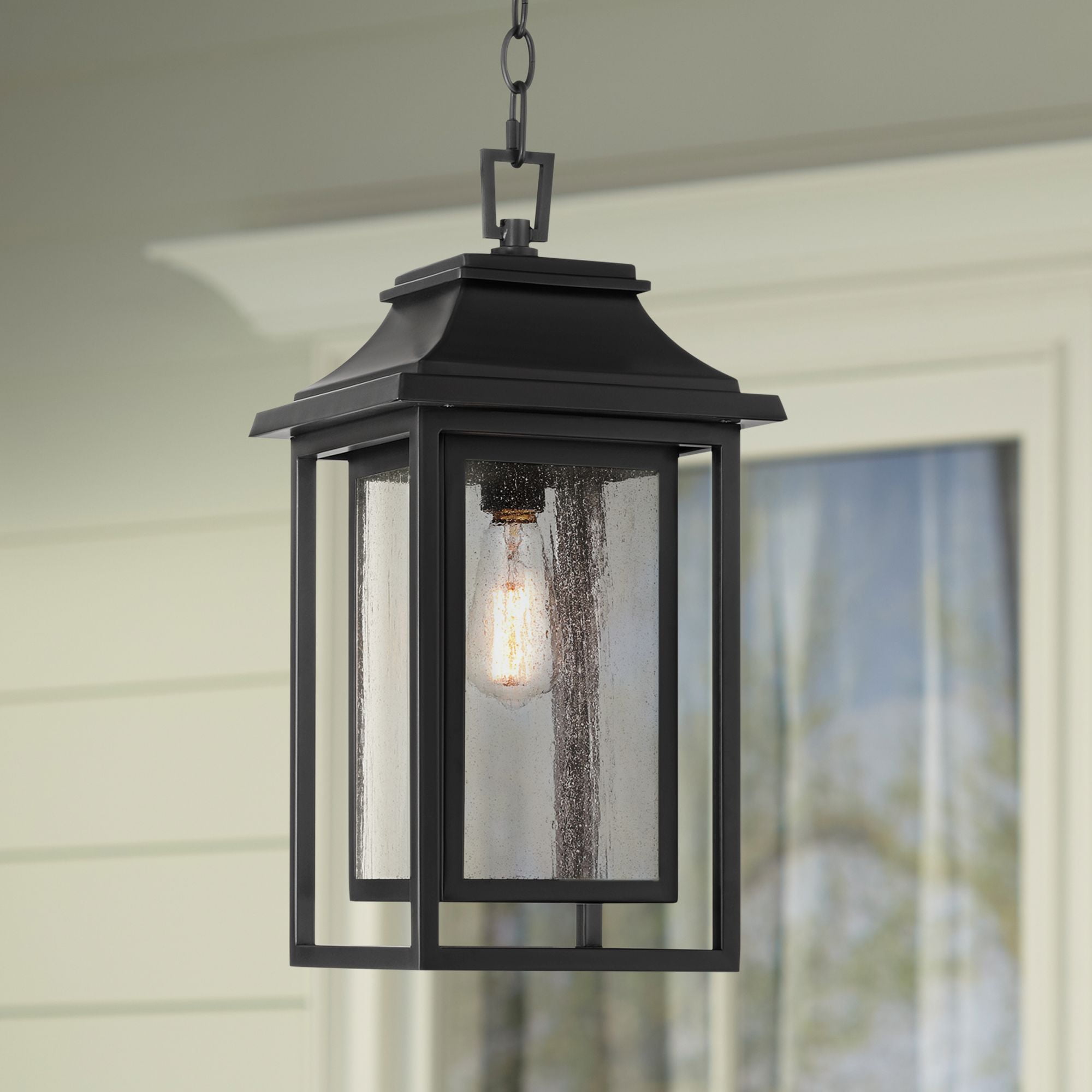 John Timberland Cecile 19 1/2" High Farmhouse Rustic Outdoor Pendant Light Fixture Ceiling Porch House Hanging Painted Black
