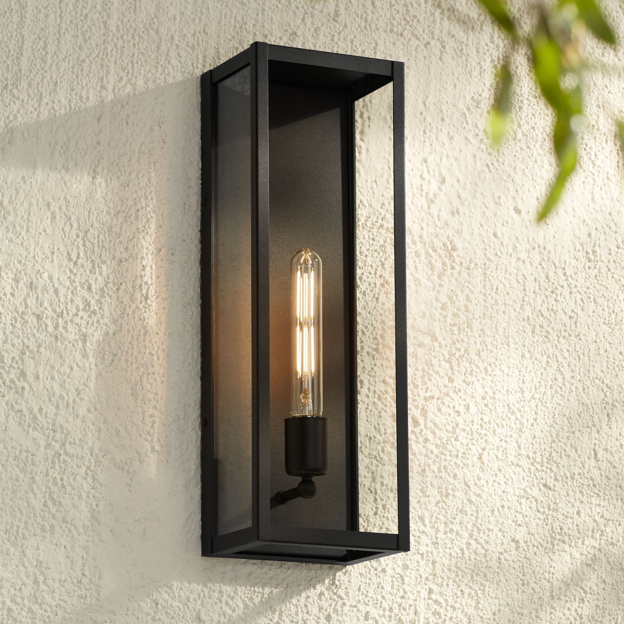 John Timberland Cornell 18" High Modern Box Outdoor Wall Light Fixture Mount Porch House Edison Bulb Sand Black Clear Glass Shade
