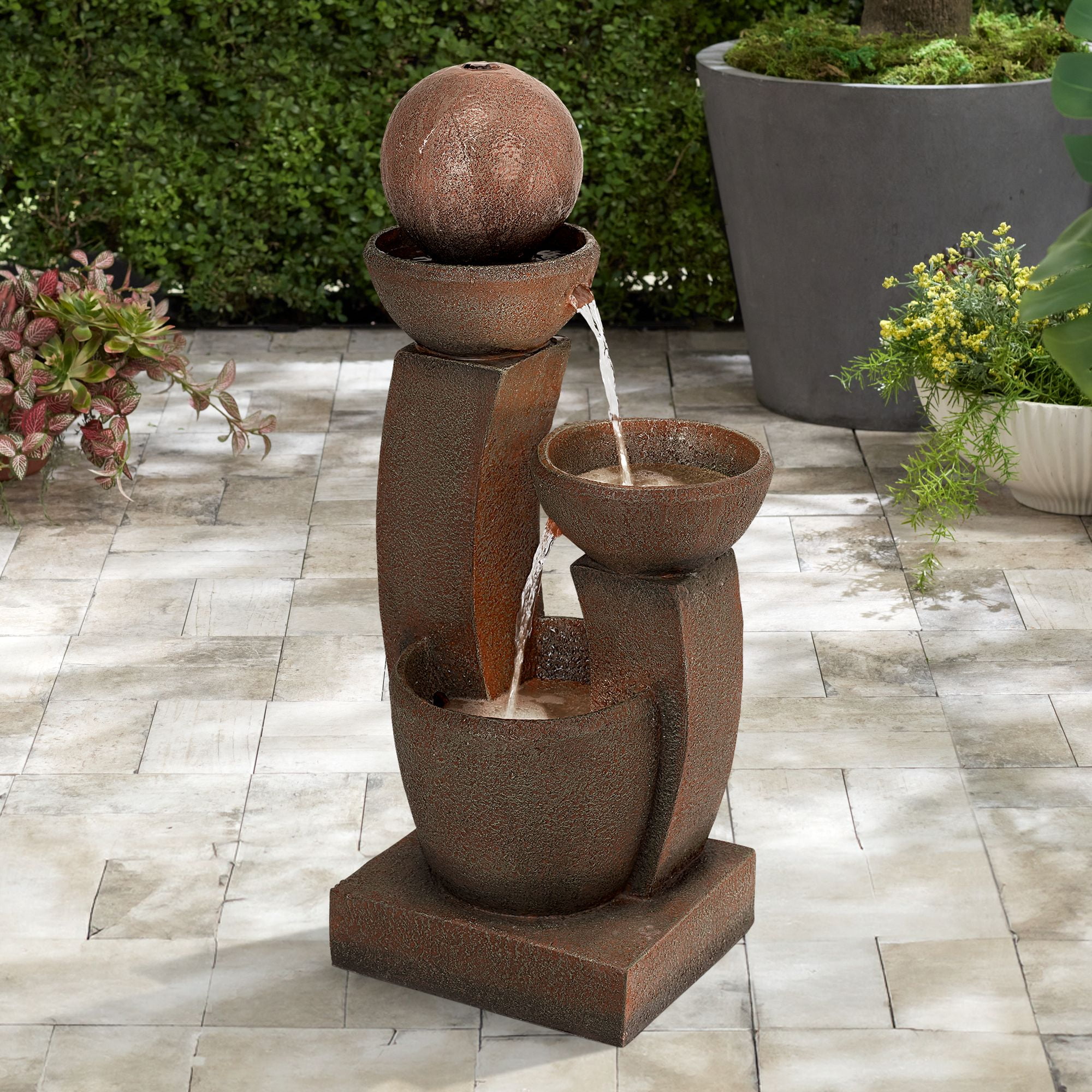 Curved Columns 31" High Large Modern Zen Indoor Outdoor Decor Faux Stone Floor Fountain with Light LED Outside