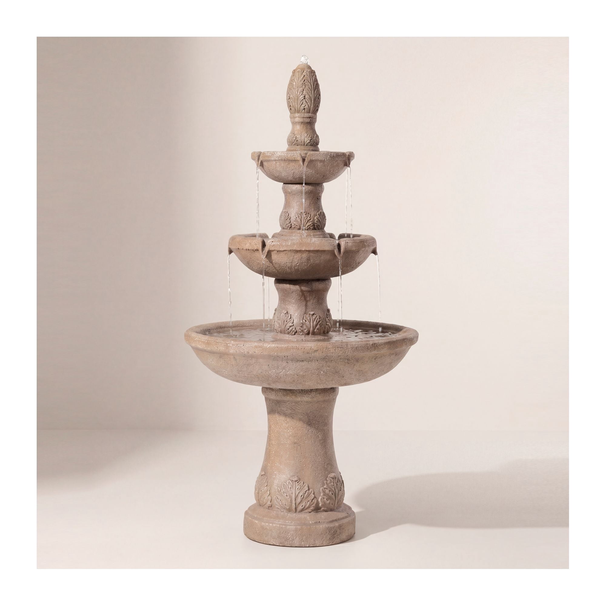 Domanico 57" High Large Italian Indoor Outdoor Decor Sand Stone Floor Fountain 3-Tier Outside Garden Patio Yard