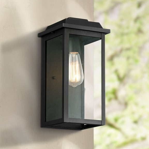 John Timberland Eastcrest Modern Outdoor Wall Light Fixture Textured Black 14" Clear Glass Panels for Post Exterior Barn Deck House Porch Yard Patio