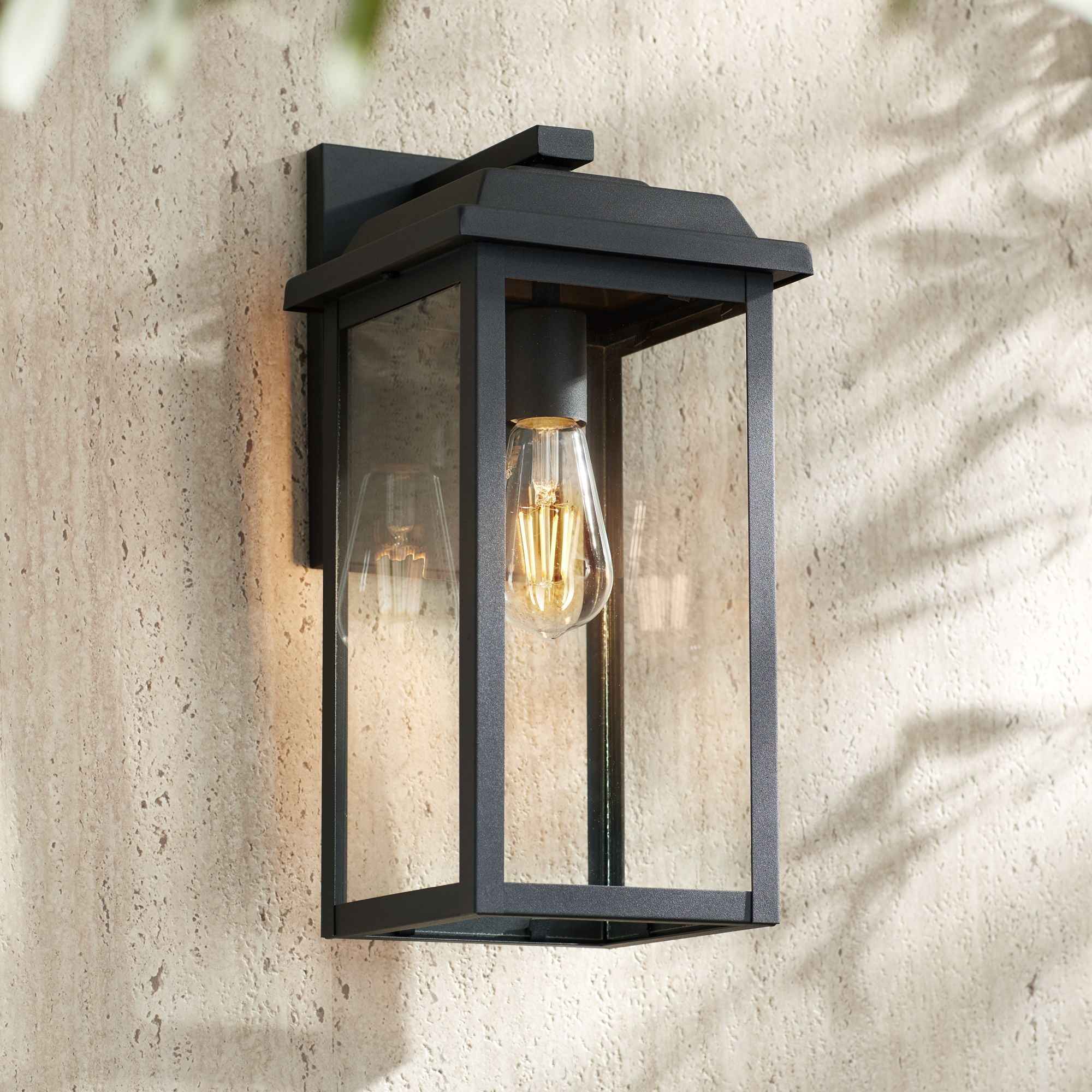 Eastcrest Textured Black Steel Outdoor Wall Light with Clear Glass Panels