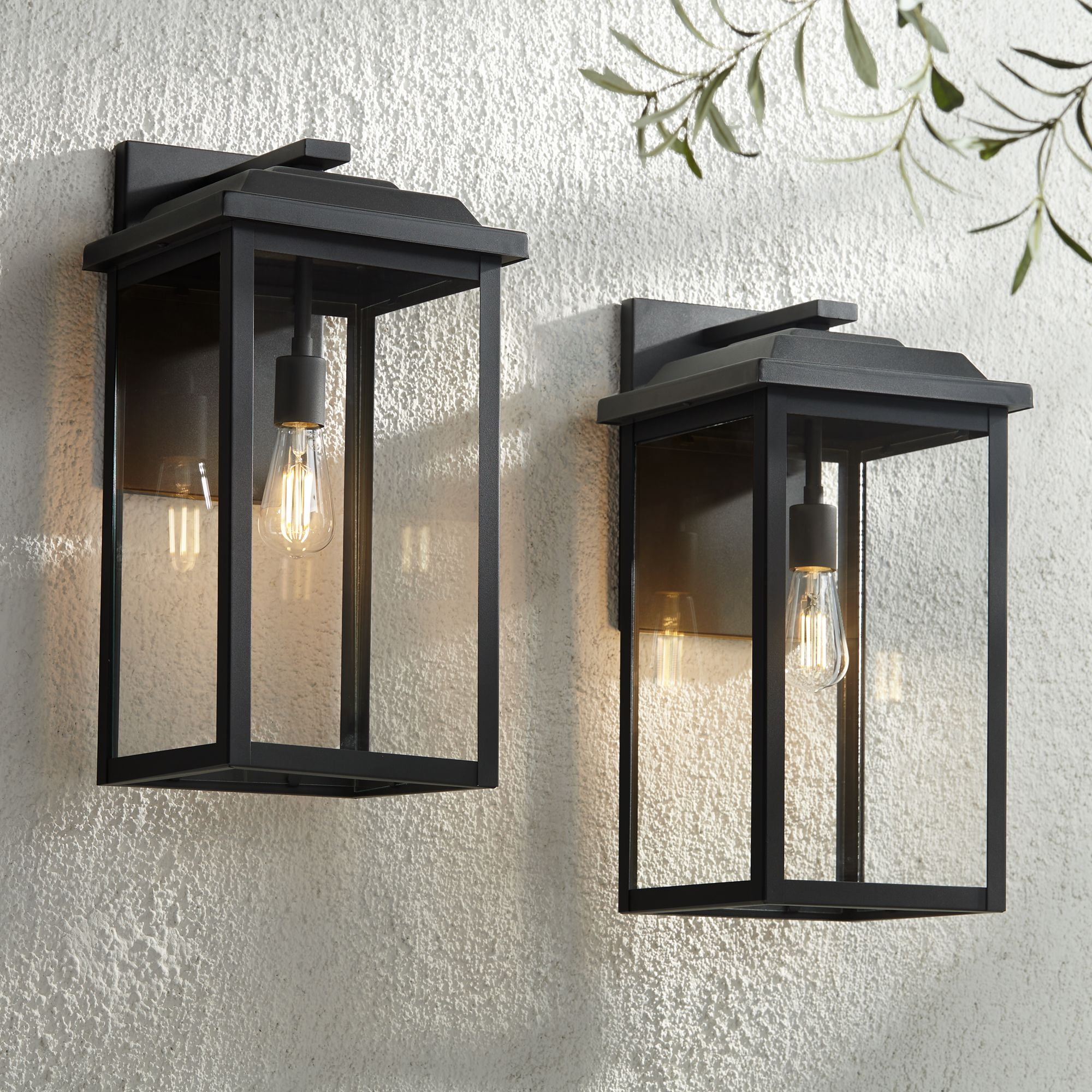 Eastcrest Black Steel and Clear Glass Outdoor Wall Lights Set of 2