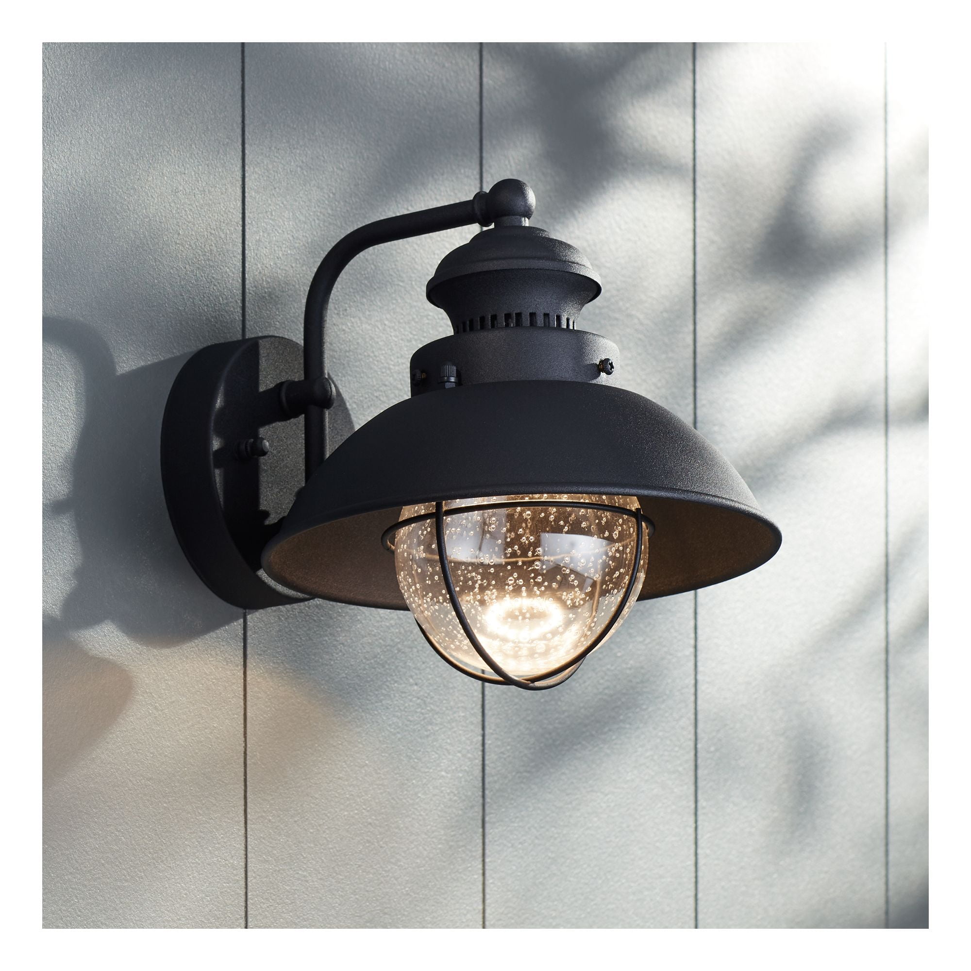 Black Steel Industrial Outdoor Wall Sconce with Seedy Glass