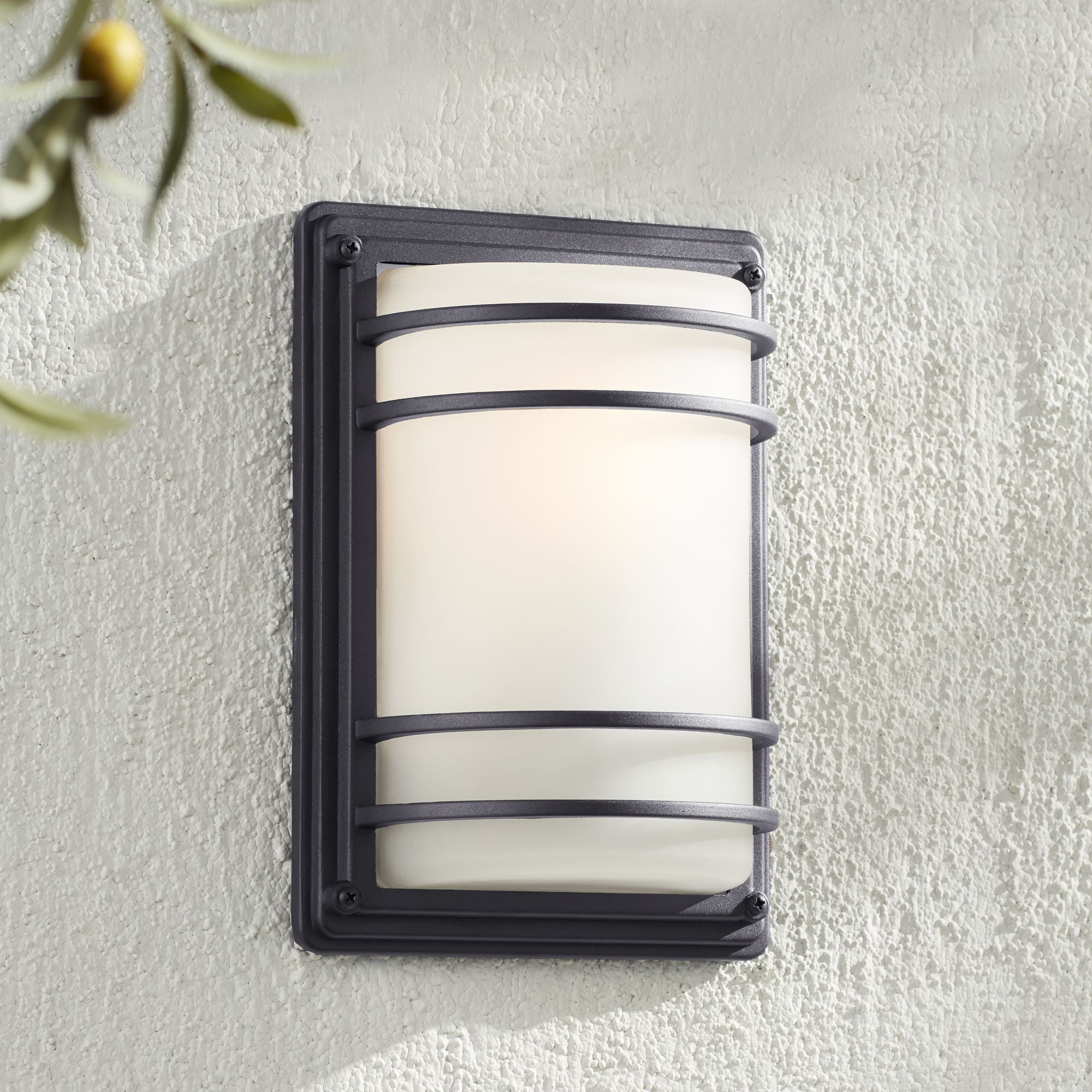 11" Black Steel Outdoor Wall Sconce with Frosted Glass Shade