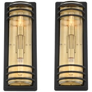 John Timberland Habitat 21" High Modern Outdoor Wall Light Fixture Mount Porch House Set of 2 2-Light Black and Brass Finish