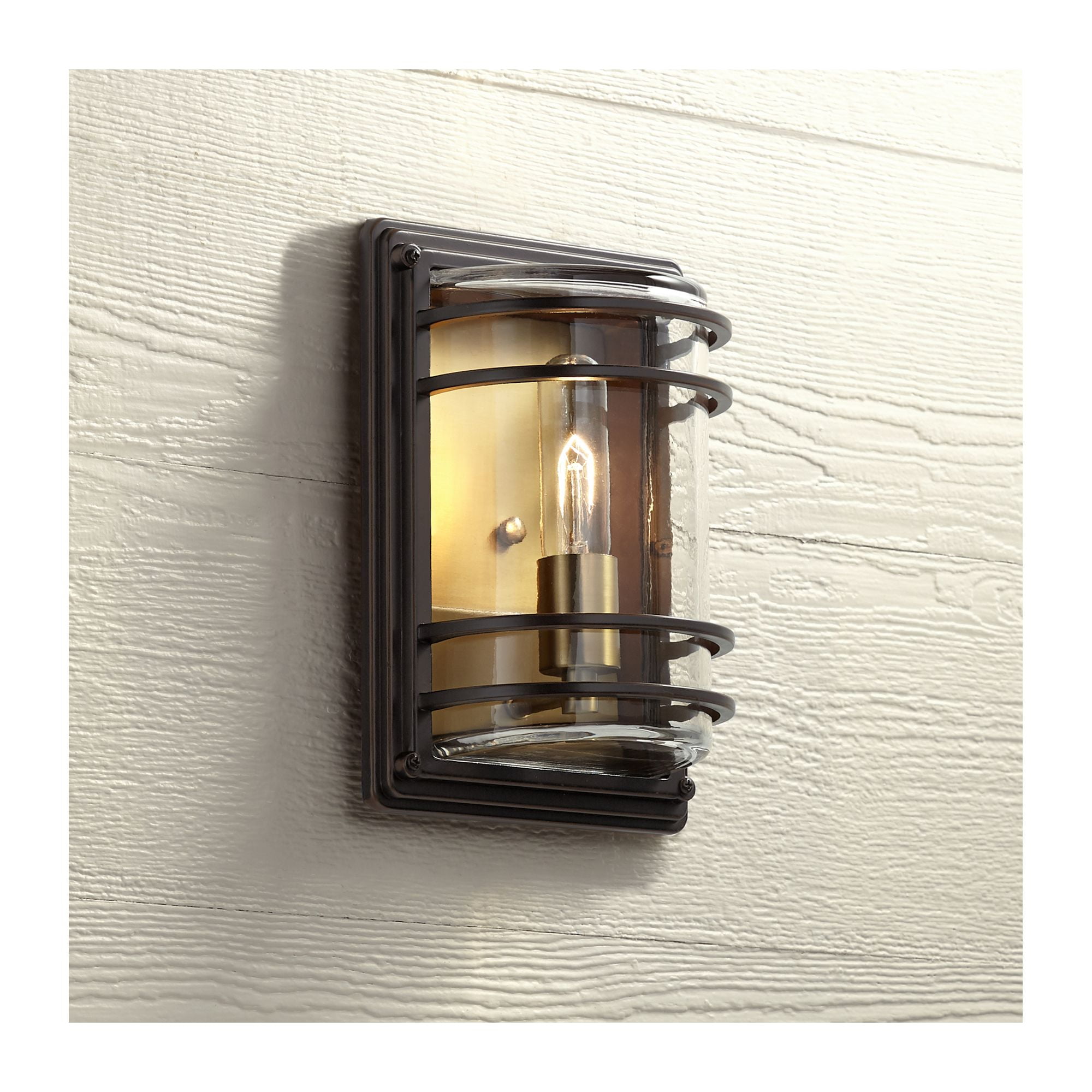 John Timberland Habitat Modern Industrial Outdoor Wall Light Fixture Bronze Warm Brass 11" Clear Glass for Post Exterior Barn Deck House Porch Patio
