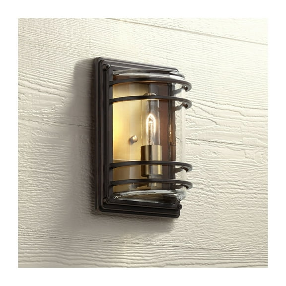 John Timberland Habitat Modern Industrial Outdoor Wall Light Fixture Bronze Warm Brass 11" Clear Glass for Post Exterior Barn Deck House Porch Patio