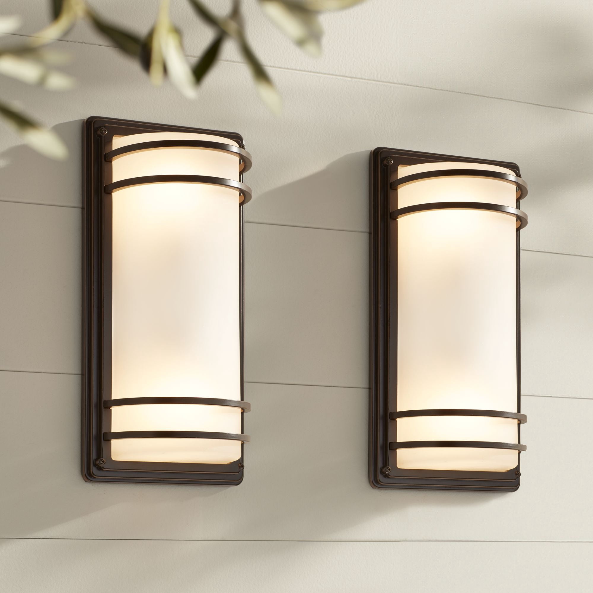 John Timberland Habitat Modern Industrial Outdoor Wall Light Fixtures Set of 2 Rubbed Bronze 16" Opal Glass for Post Exterior Barn Deck