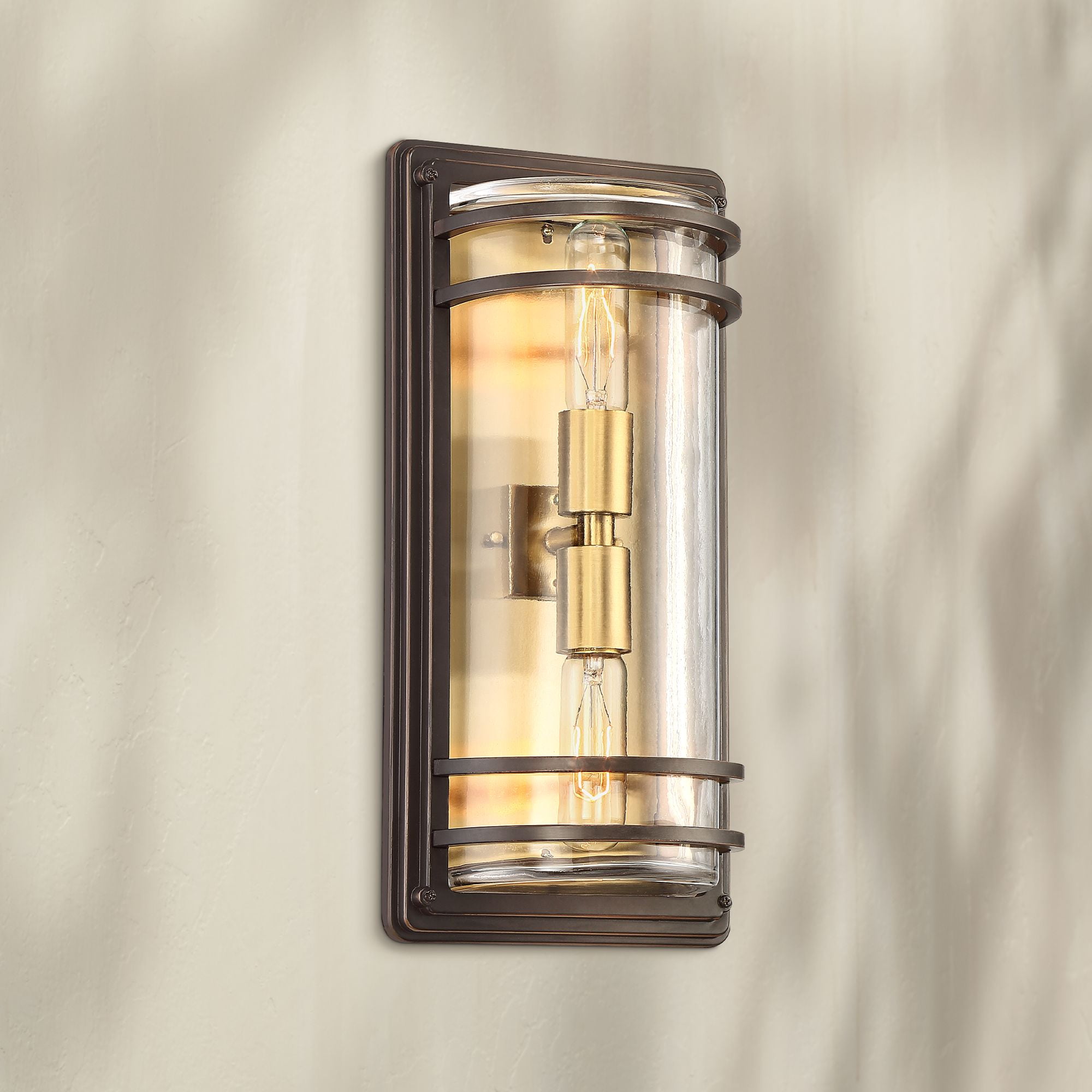 Habitat Modern Bronze and Brass Outdoor Wall Light with Clear Glass