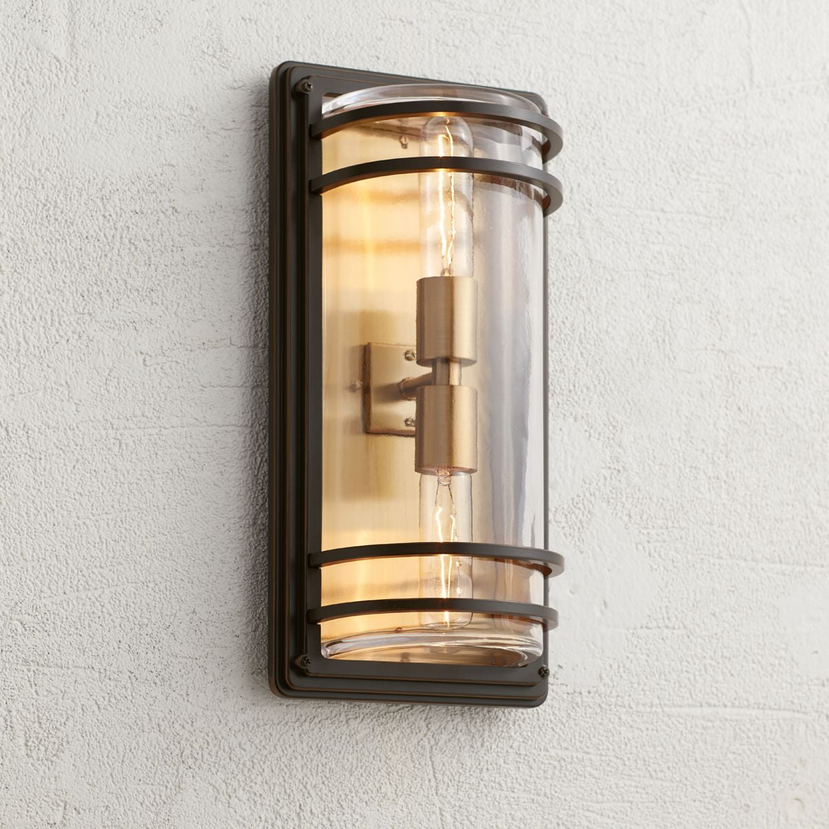 Habitat Modern Bronze and Brass Outdoor Wall Light with Clear Glass