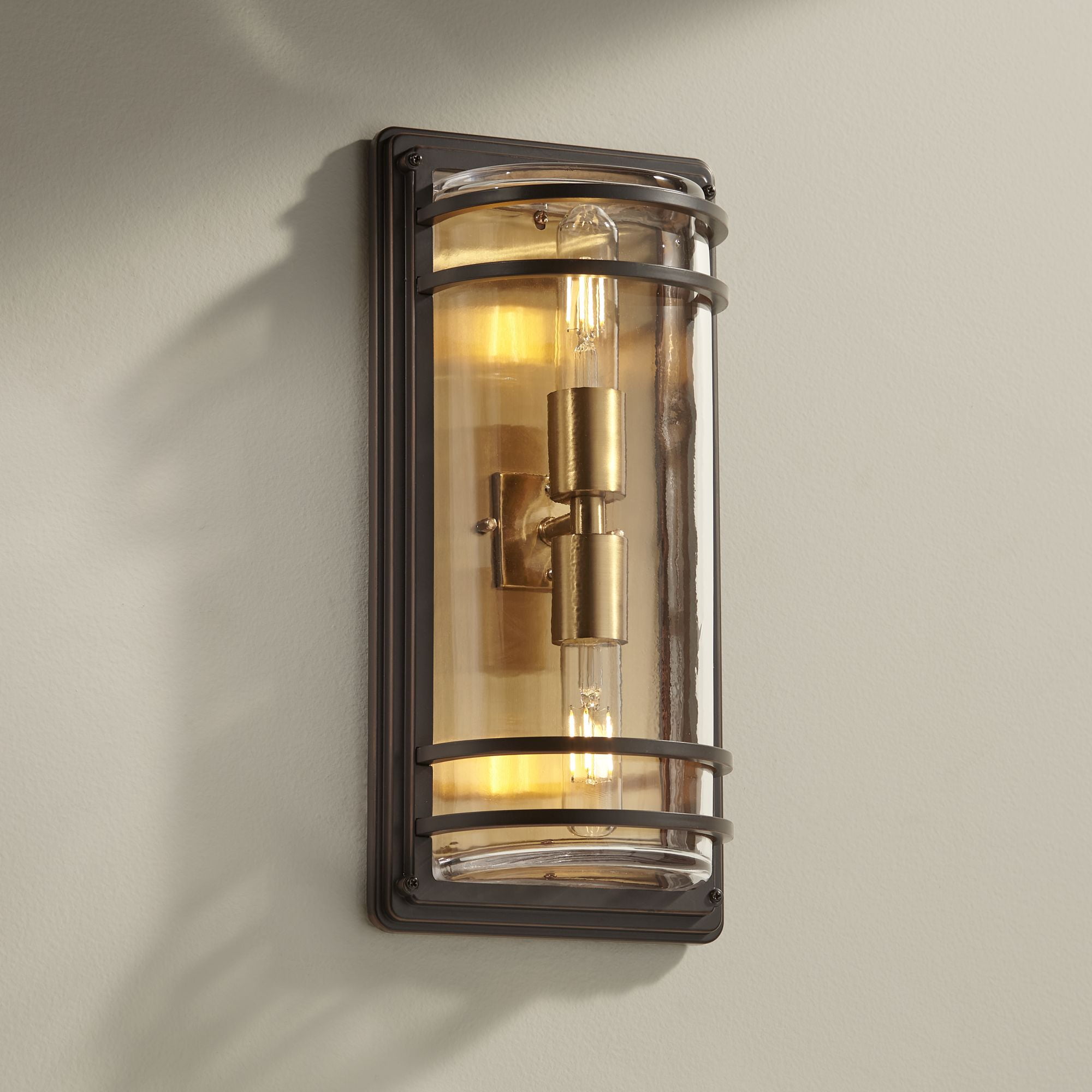Modern 21" Bronze and Brass Wall Sconce with Clear Glass