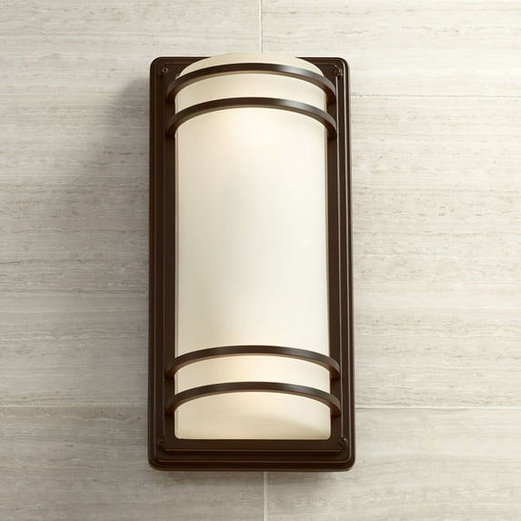 John Timberland Habitat Modern Wall Light Sconce Rubbed Bronze Hardwire 7 1/2" Fixture Opal Etched Glass Shade for Bedroom Bathroom Vanity Reading
