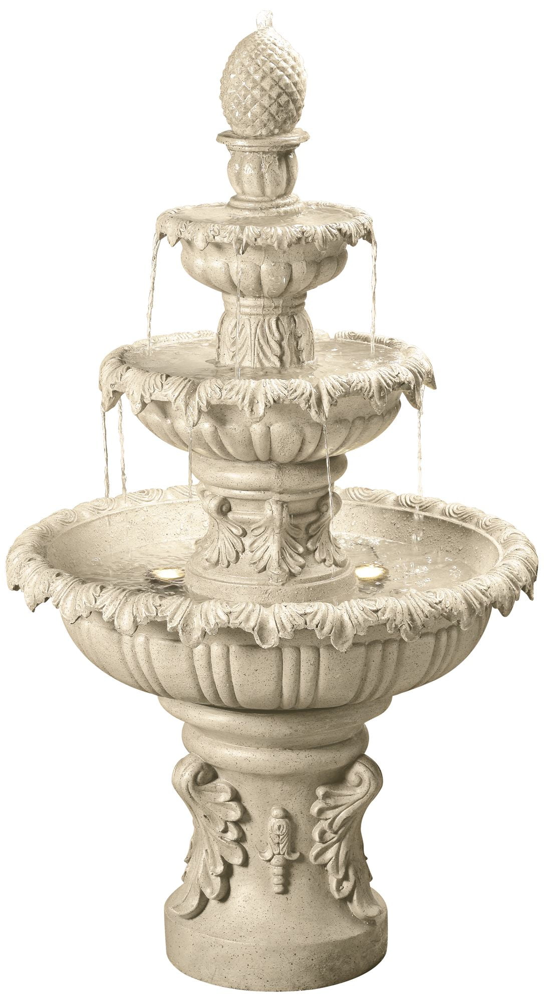Ibiza 46" High Large Italian Outdoor Decor Sand Stone Floor Fountain with Light LED 3-Tier Outside Garden Patio