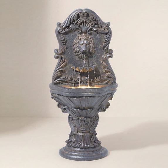 Royal Lion Acanthus 50" High Large Italian Indoor Outdoor Decor Faux Stone Floor Fountain with Light LED