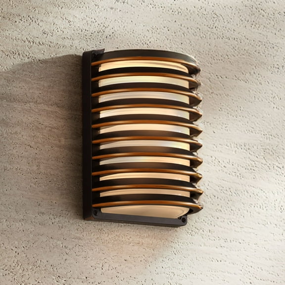 John Timberland Industrial Wall Light Sconce Rubbed Bronze Hardwire 7 1/2" Fixture Grid Frosted Glass for Living Room Hallway