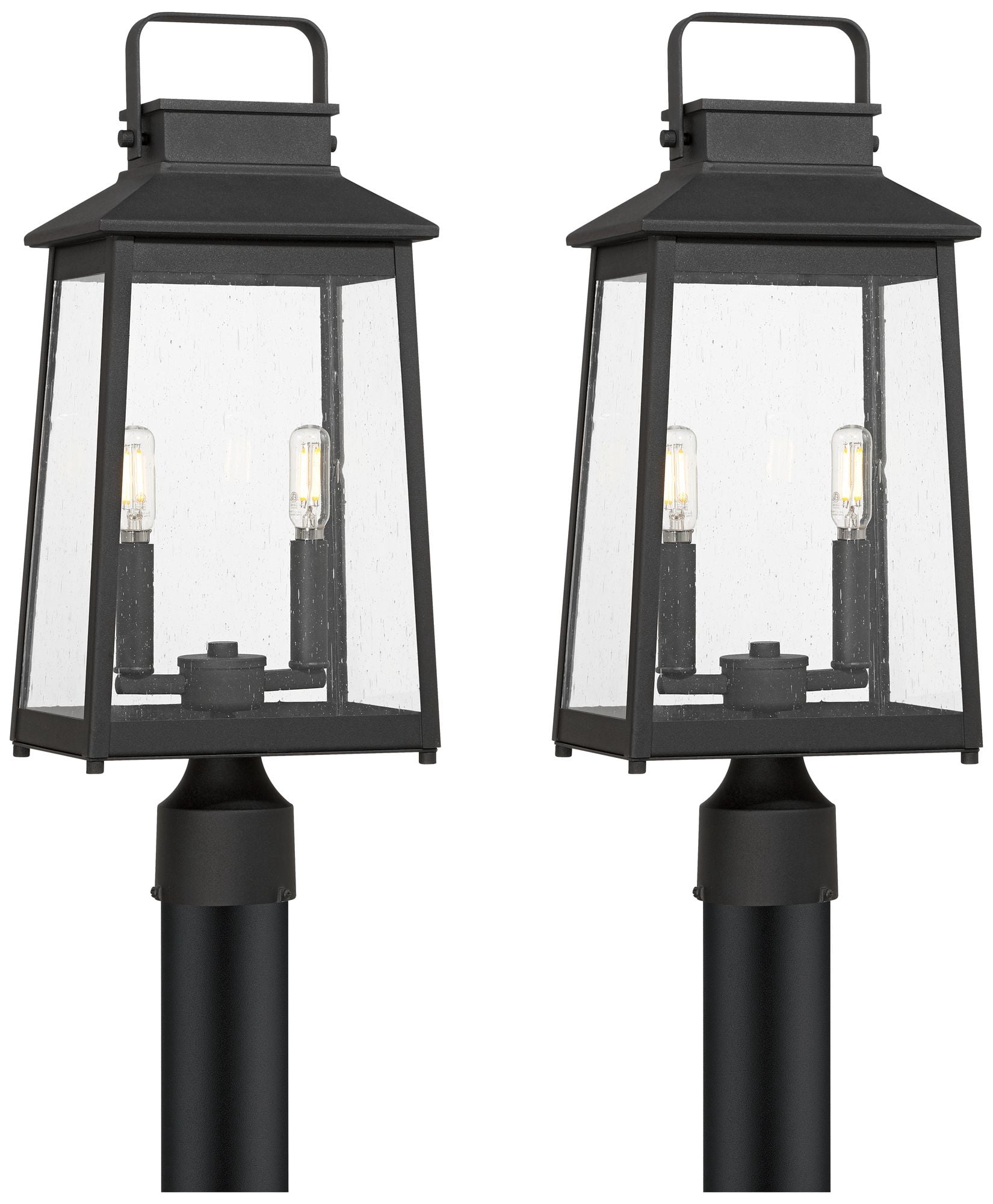 John Timberland Jubliee 20 1/4" High Modern Outdoor Post Light Fixture Pole Porch Set of 2 2-Light Black Metal Clear Glass Shade