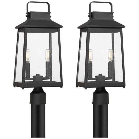 John Timberland Jubliee 20 1/4" High Modern Outdoor Post Light Fixture Pole Porch Set of 2 2-Light Black Metal Clear Glass Shade