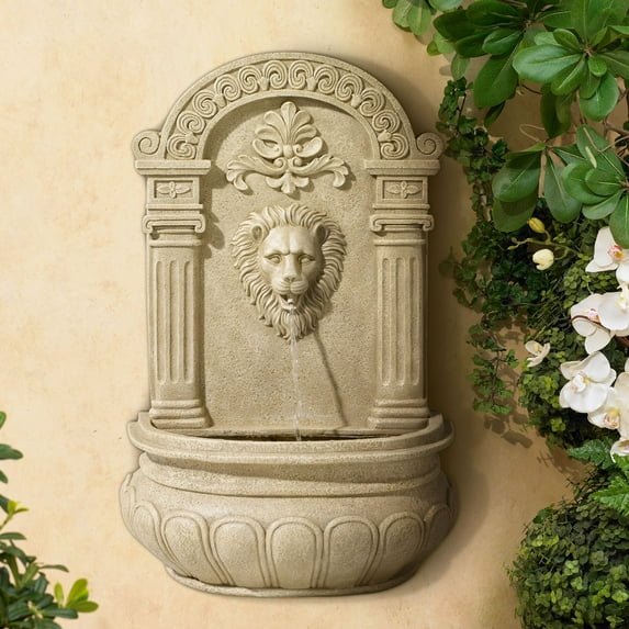 Royal Lion Face 31" High Large Italian Indoor Outdoor Decor Sand Stone Wall Fountain Statue Outside Garden Patio