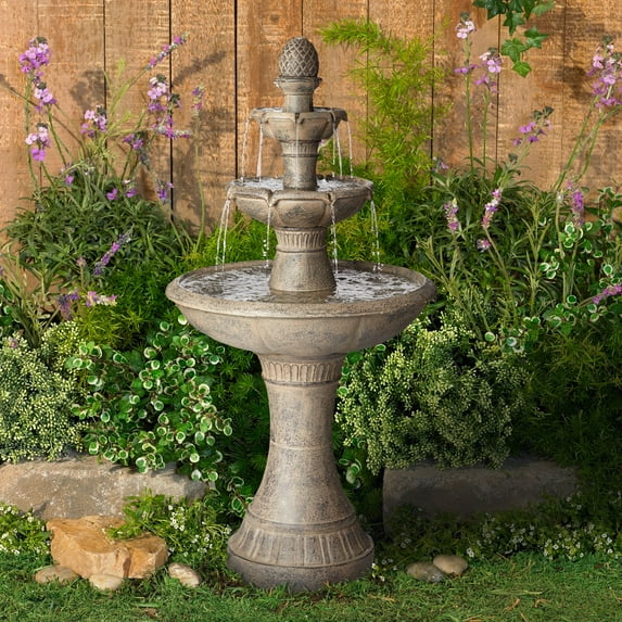 Louvre 44" High Large Italian Outdoor Decor Gray Faux Stone Floor Fountain with Light LED Waterfall 3-Tier