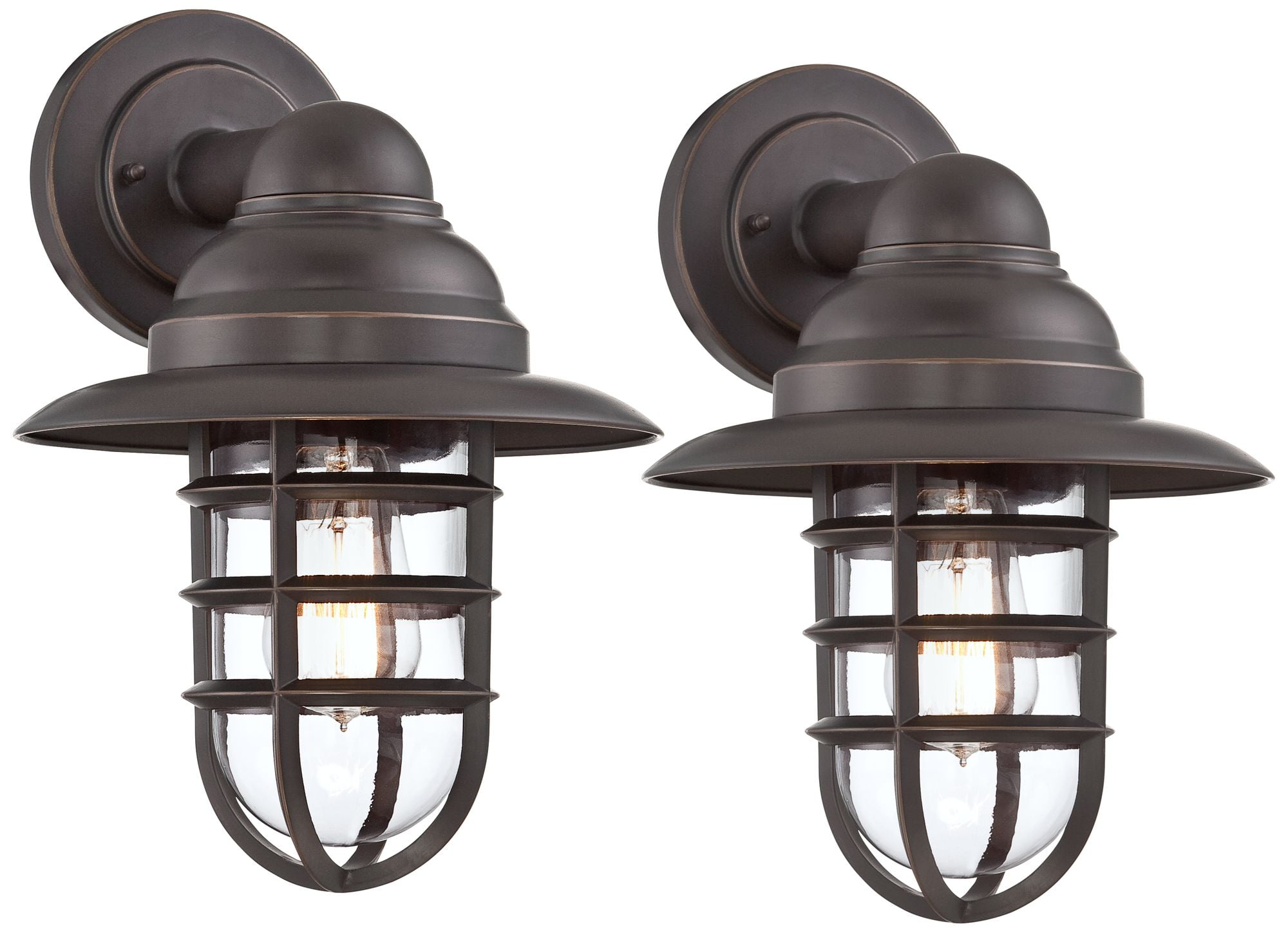Marlowe Industrial Bronze Wall Sconce Set with Clear Glass Shade