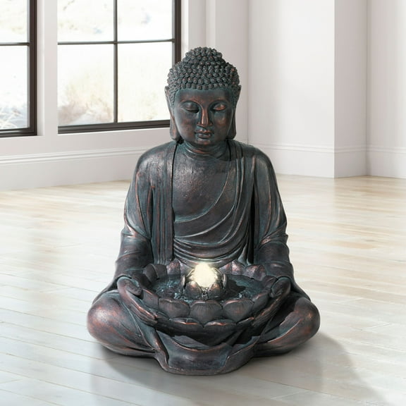 Meditating Buddha 24" High Large Zen Asian Indoor Outdoor Decor Resin Floor Fountain with Light LED Bubbler