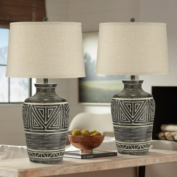 John Timberland Miguel 32" Tall Jar Large Southwest Rustic End Table Lamps Set of 2 Black Earth Tone Finish Living Room Bedroom
