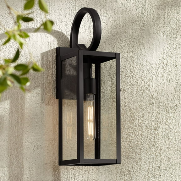 John Timberland Mira 21" High Farmhouse Rustic Lantern Outdoor Wall Light Fixture Mount Porch House Edison Bulb Black Finish