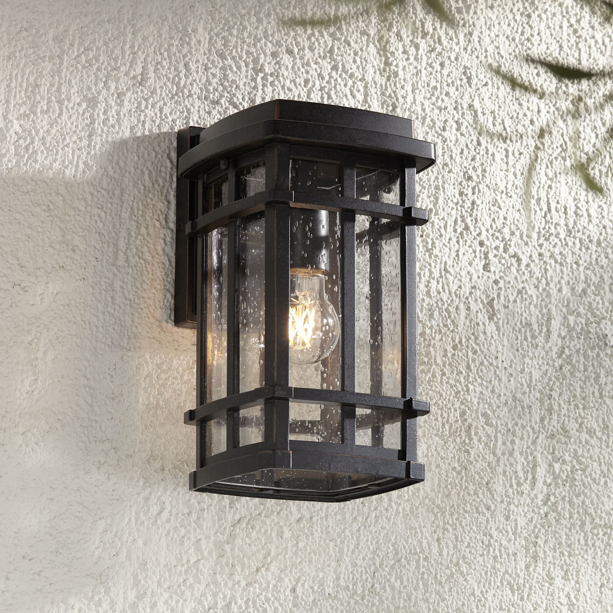 John Timberland Mission Outdoor Wall Light Fixture Oil Rubbed Bronze 12 1/2" Clear Seedy Glass for Exterior House Porch Patio Deck