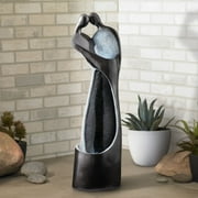 Modern Couple 47 High Large Indoor Outdoor Decor Black Resin Floor Fountain with Light LED Outside Garden Patio