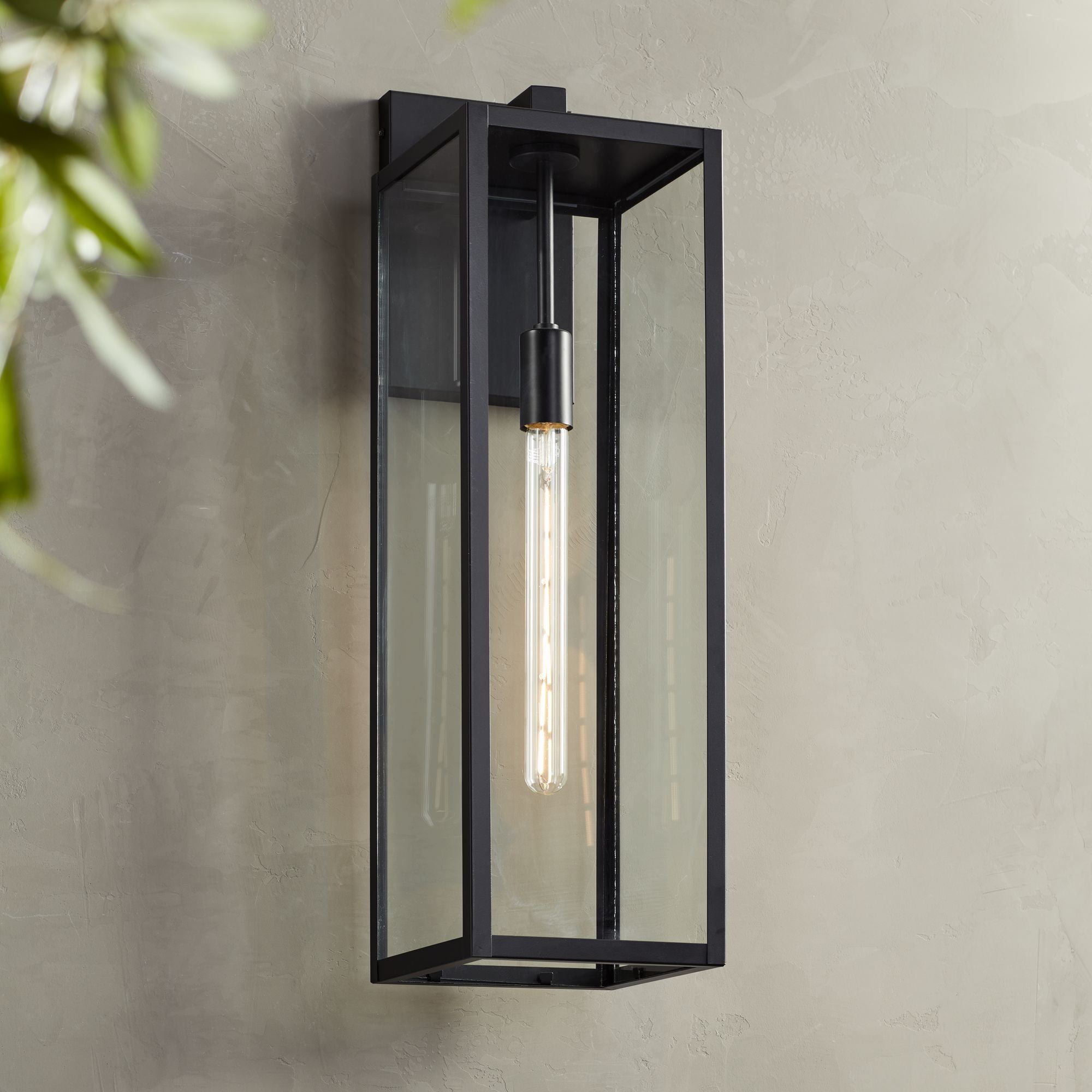 John Timberland Modern Industrial Outdoor Wall Light Fixture Mystic Black 27" Clear Glass Panels for Exterior Barn Deck House Porch Yard Patio Garage