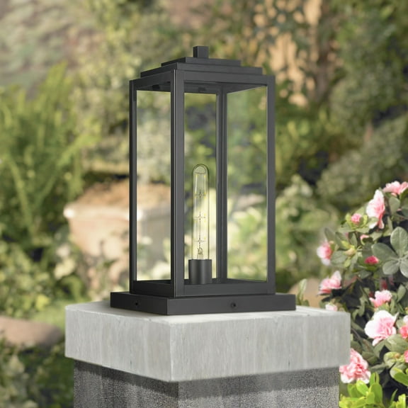 John Timberland Modern Outdoor Pier Mount Light Matte Black 17" Clear Glass Shade for Post Exterior Barn Deck House Porch Yard
