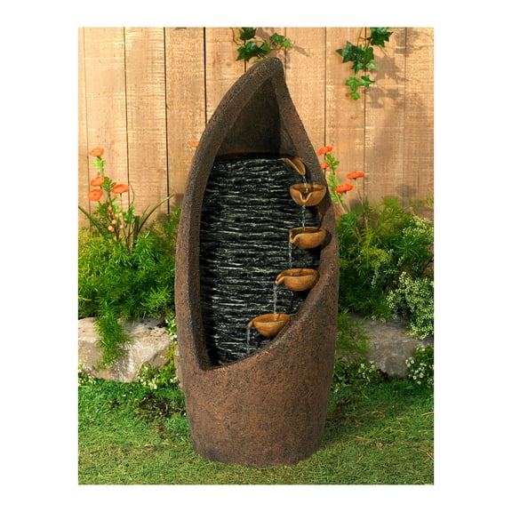 Nathan Cascade 34 1/2" High Large Rustic Indoor Outdoor Decor Faux Stone Floor Fountain with Light LED Outside